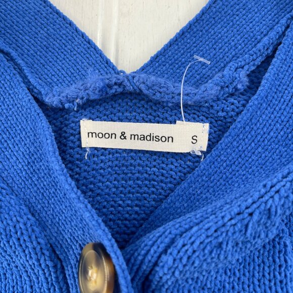 Moon & Madison Blue Button-Up Cropped Cardigan Sweater Size Small‎ - Picture 4 of 5
